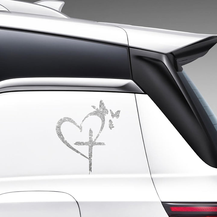 Christianartworkshop  Glitter Heart Cross Butterfly Silhouette Waterproof Car Window Sticker: A Symbol of Sacred Love - image 4