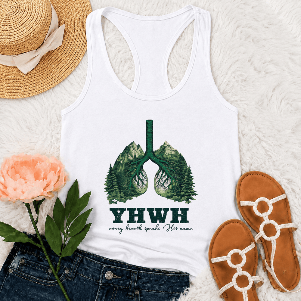 Christianartworkshop YHWH Every Breath Speaks His Name Racerback Tank Top - White - 2XL - image 6