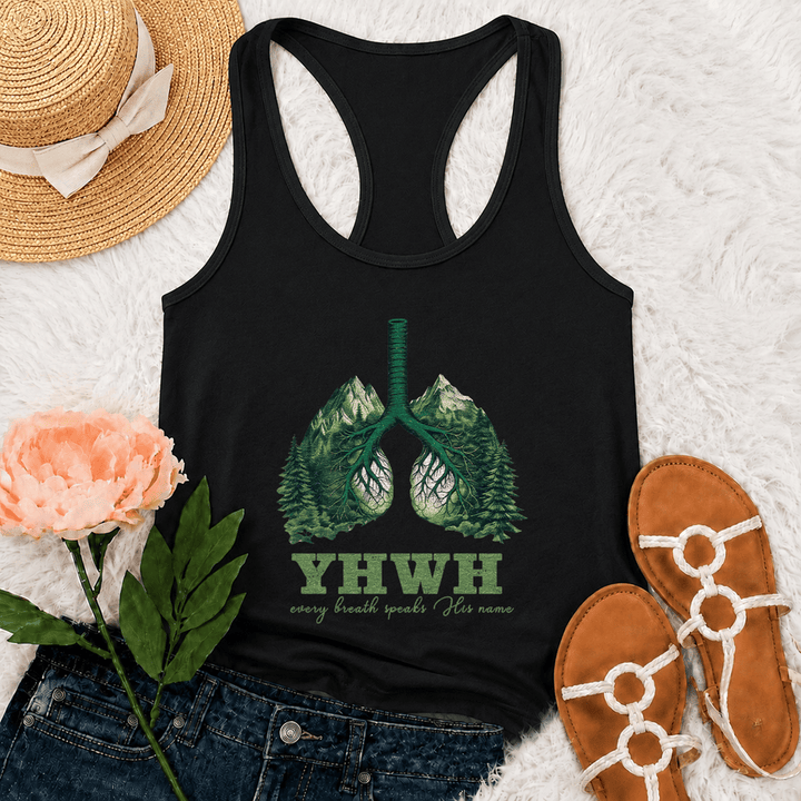 Christianartworkshop YHWH Every Breath Speaks His Name Racerback Tank Top - Black - 2XL - image 3