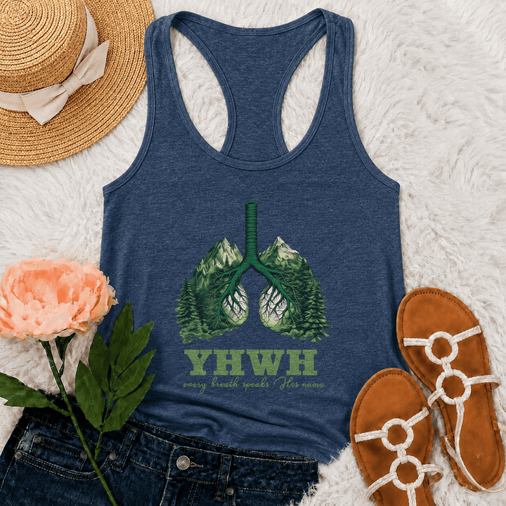 Christianartworkshop YHWH Every Breath Speaks His Name Racerback Tank Top - Navy Blue - 2XL - image 15