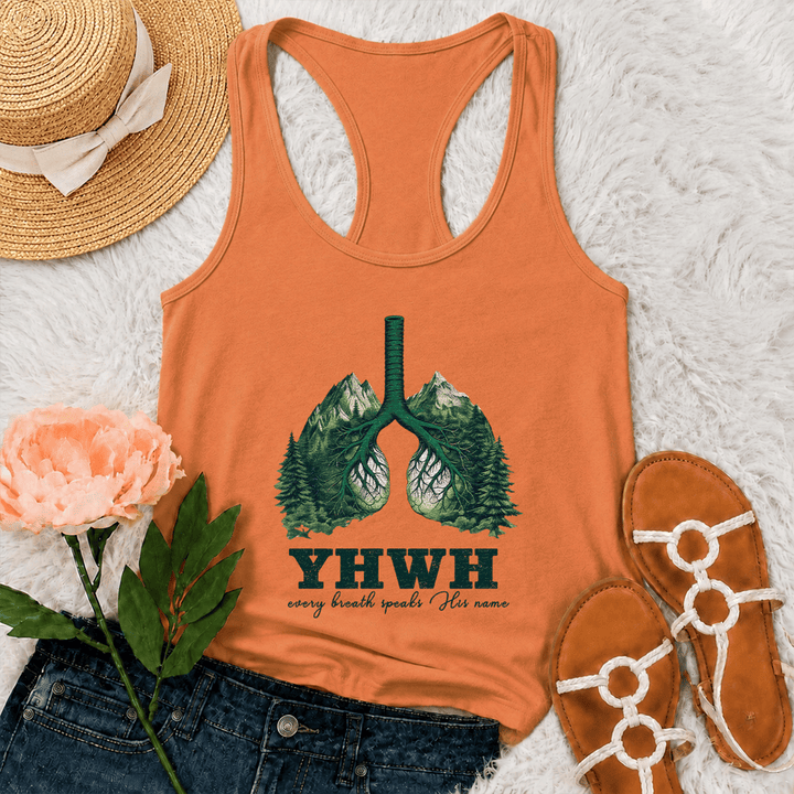 Christianartworkshop YHWH Every Breath Speaks His Name Racerback Tank Top - Orange - 2XL - image 27