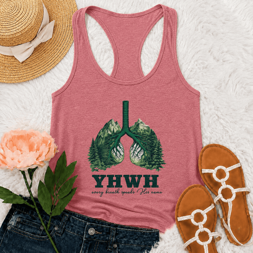 Christianartworkshop YHWH Every Breath Speaks His Name Racerback Tank Top - Pink - 2XL - image 21