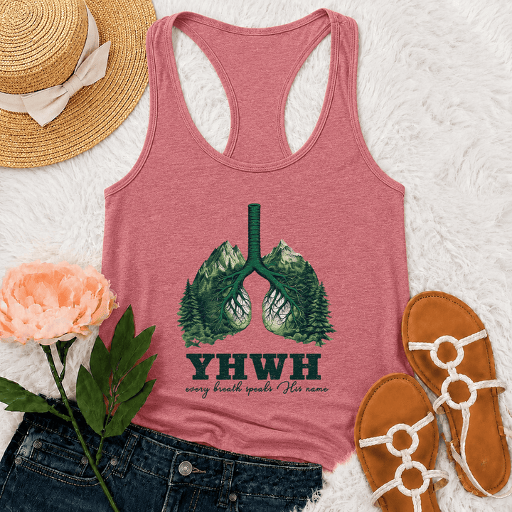 Christianartworkshop YHWH Every Breath Speaks His Name Racerback Tank Top - Pink - 2XL - image 21