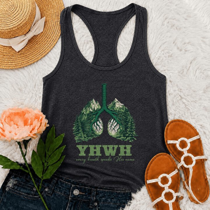 Christianartworkshop YHWH Every Breath Speaks His Name Racerback Tank Top - Grey - 2XL - image 9