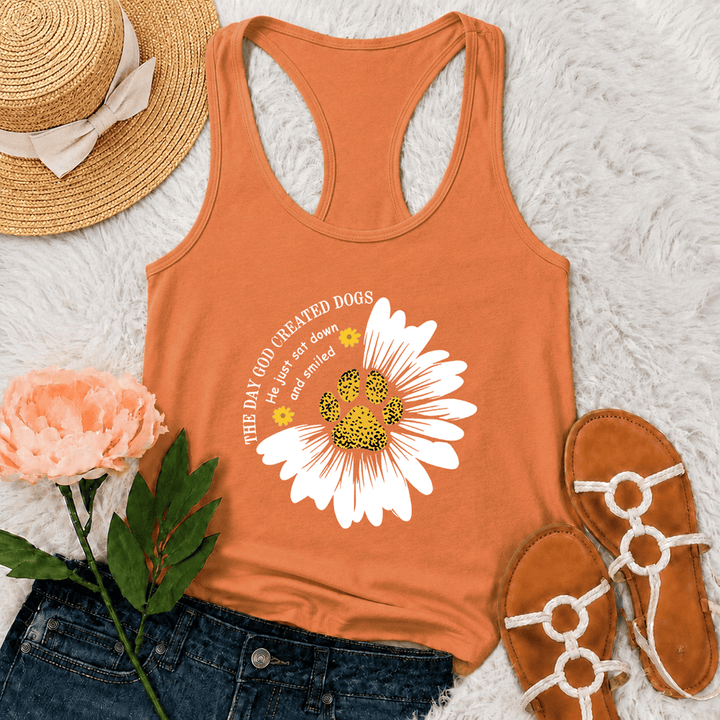 Christianartworkshop The Day God Created Dogs Graphic Racerback Tank Top - Orange - 2XL - image 0