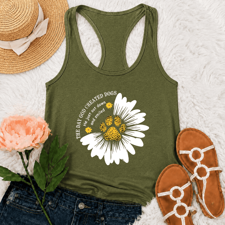 Christianartworkshop The Day God Created Dogs Graphic Racerback Tank Top - Army Green - 2XL - image 21