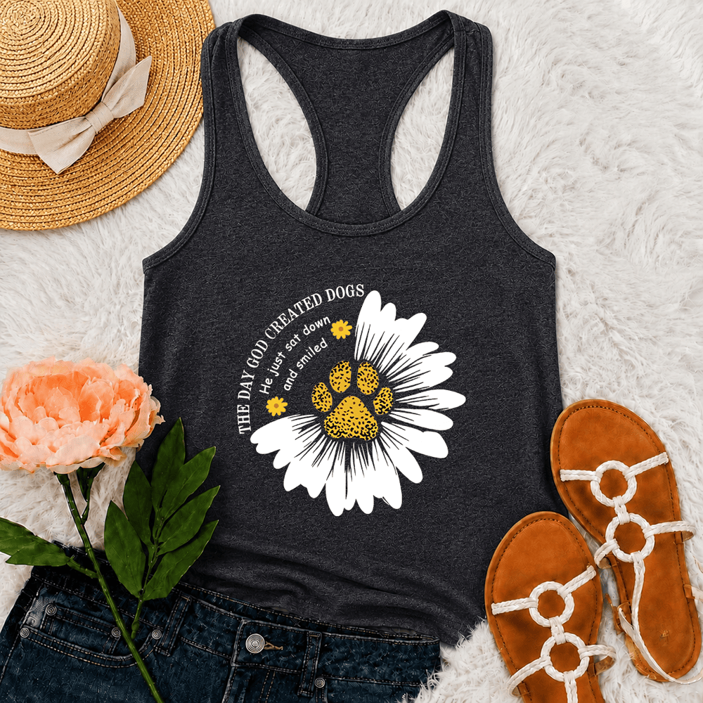 Christianartworkshop The Day God Created Dogs Graphic Racerback Tank Top - Grey - 2XL - image 9