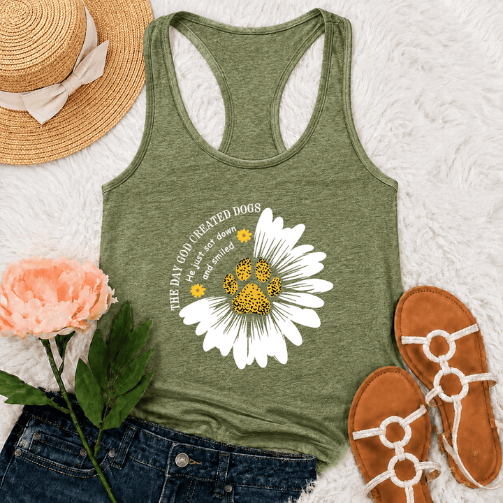 Christianartworkshop The Day God Created Dogs Graphic Racerback Tank Top - Olive Green - 2XL - image 18
