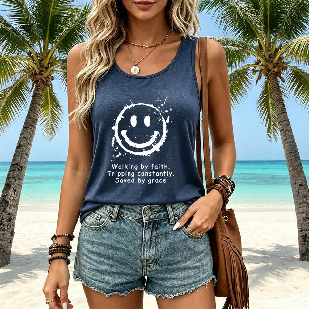 Christianartworkshop Walking By Faith Saved By Grace Racerback Tank Top - image 16