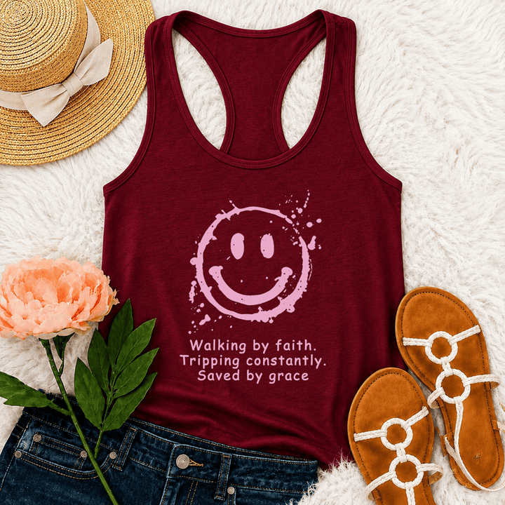 Christianartworkshop Walking By Faith Saved By Grace Racerback Tank Top - Wine - 2XL - image 24