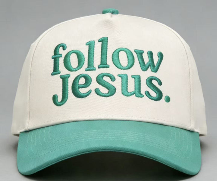 Christianartworkshop Two-tone Curved Brim Follow Jesus Faith Embroidery Unisex Baseball Cap - Emerald Green - image 13