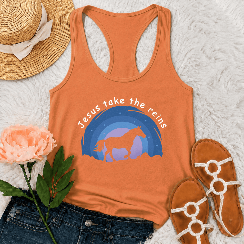 Christianartworkshop Cowgirl Wild Horse Jesus Take The Reins Racerback Tank Top - Orange - 2XL - image 27
