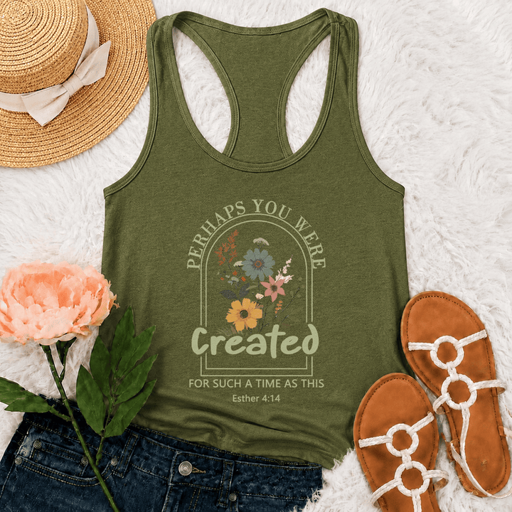 Christianartworkshop Wildflower Perhaps You Were Created For Such A Time As This Racerback Tank Top - Army Green - 2XL - image 21