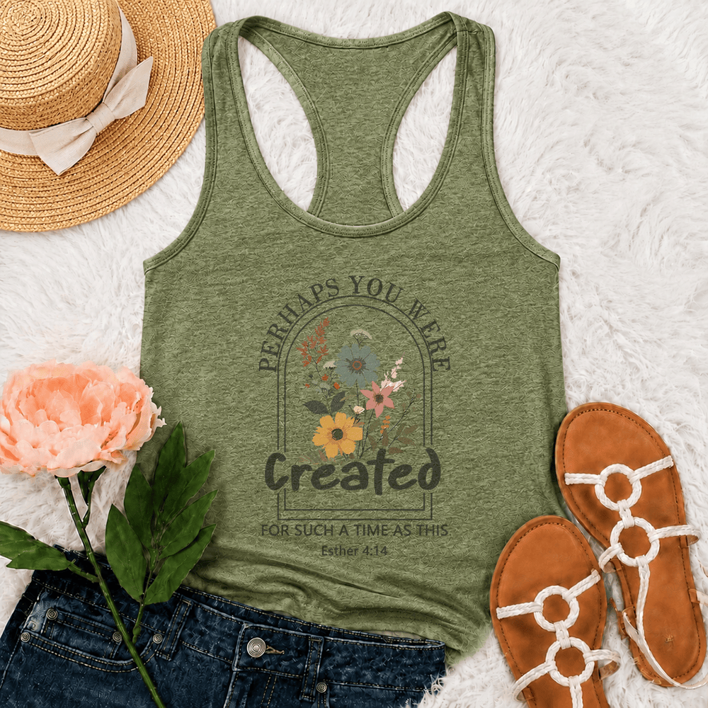Christianartworkshop Wildflower Perhaps You Were Created For Such A Time As This Racerback Tank Top - Olive Green - 2XL - image 18