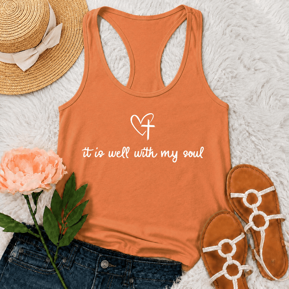 Christianartworkshop It Is Well With My Soul Heart Cross Racerback Tank Top - Orange - 2XL - image 27