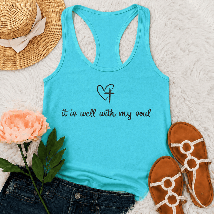 Christianartworkshop It Is Well With My Soul Heart Cross Racerback Tank Top - Mint - 2XL - image 9