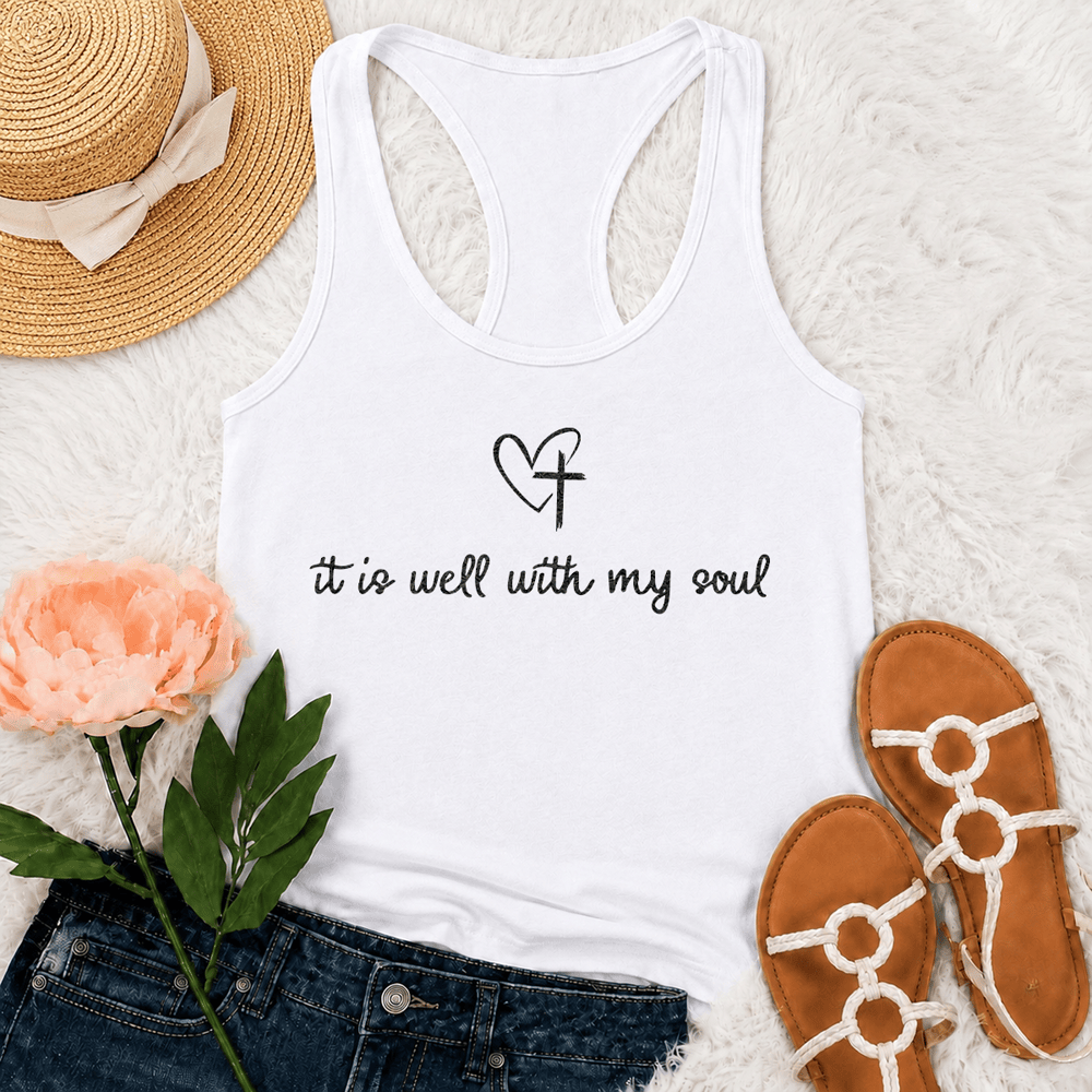 Christianartworkshop It Is Well With My Soul Heart Cross Racerback Tank Top - White - 2XL - image 3