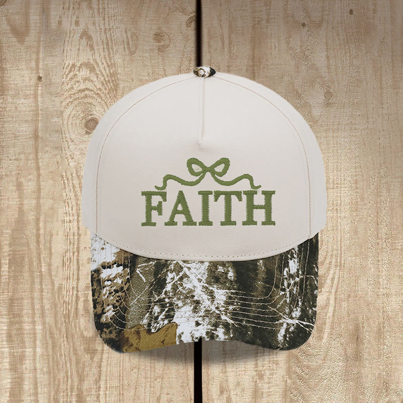 Christianartworkshop FAITH Bow Embroidery Camo Brim Adjustable Baseball Cap - image 1