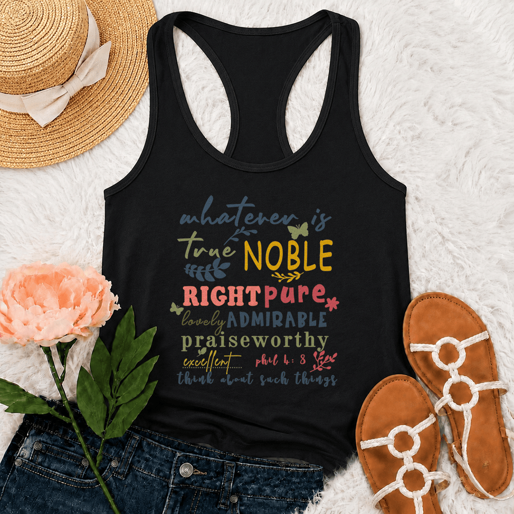 Christianartworkshop Colorful Handlettered Whatever Is True Noble Racerback Tank Top - Black - 2XL - image 3