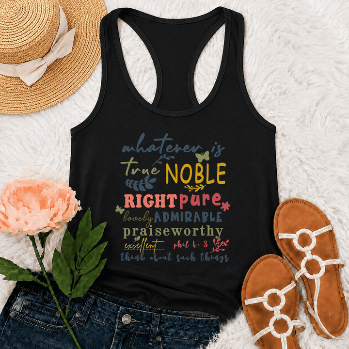 Christianartworkshop Colorful Handlettered Whatever Is True Noble Racerback Tank Top - Black - 2XL - image 3