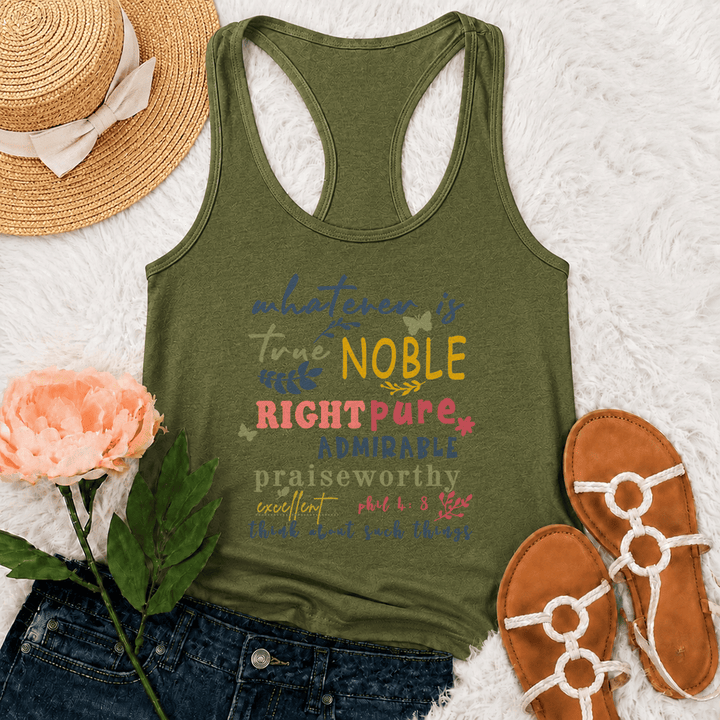 Christianartworkshop Colorful Handlettered Whatever Is True Noble Racerback Tank Top - Army Green - 2XL - image 18