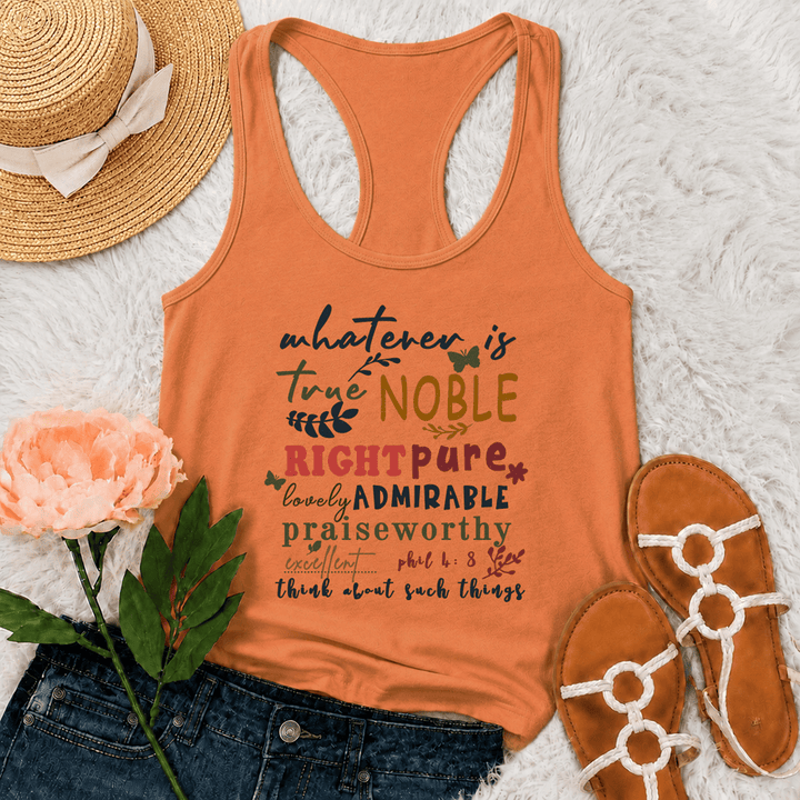Christianartworkshop Colorful Handlettered Whatever Is True Noble Racerback Tank Top - Orange - 2XL - image 27