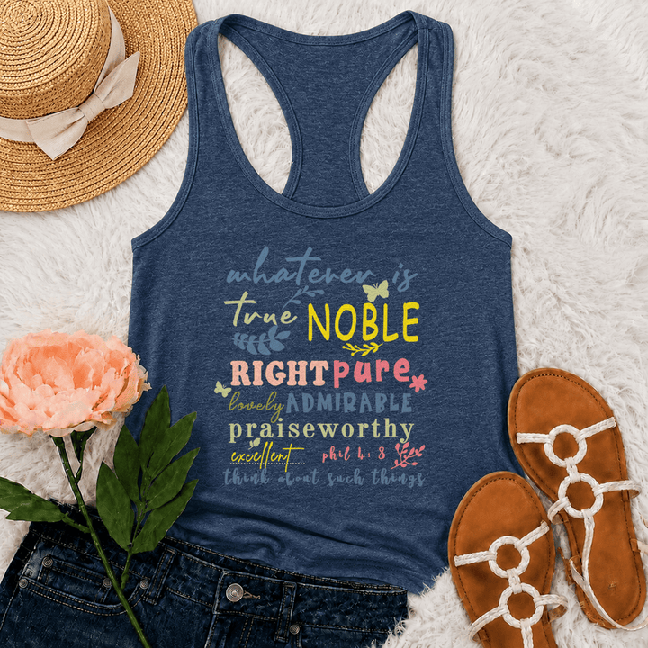 Christianartworkshop Colorful Handlettered Whatever Is True Noble Racerback Tank Top - Navy Blue - 2XL - image 12