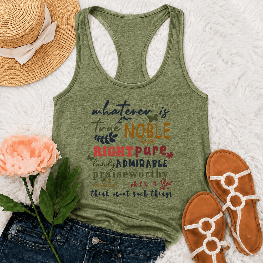 Christianartworkshop Colorful Handlettered Whatever Is True Noble Racerback Tank Top - Olive Green - 2XL - image 15