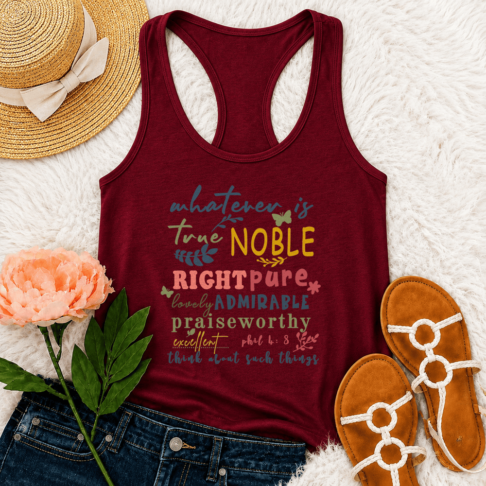 Christianartworkshop Colorful Handlettered Whatever Is True Noble Racerback Tank Top - Wine - 2XL - image 24