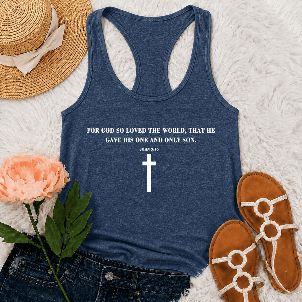 Christianartworkshop John 3:16 For God So Loved The World Racerback Tank Top - Navy Blue - 2XL - image 0
