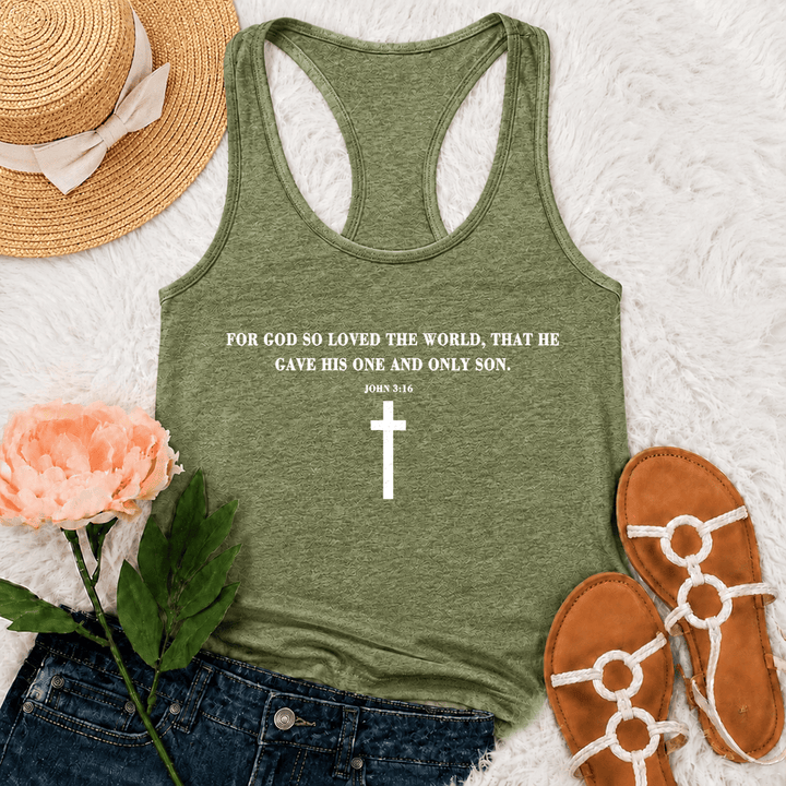 Christianartworkshop John 3:16 For God So Loved The World Racerback Tank Top - Olive Green - 2XL - image 15