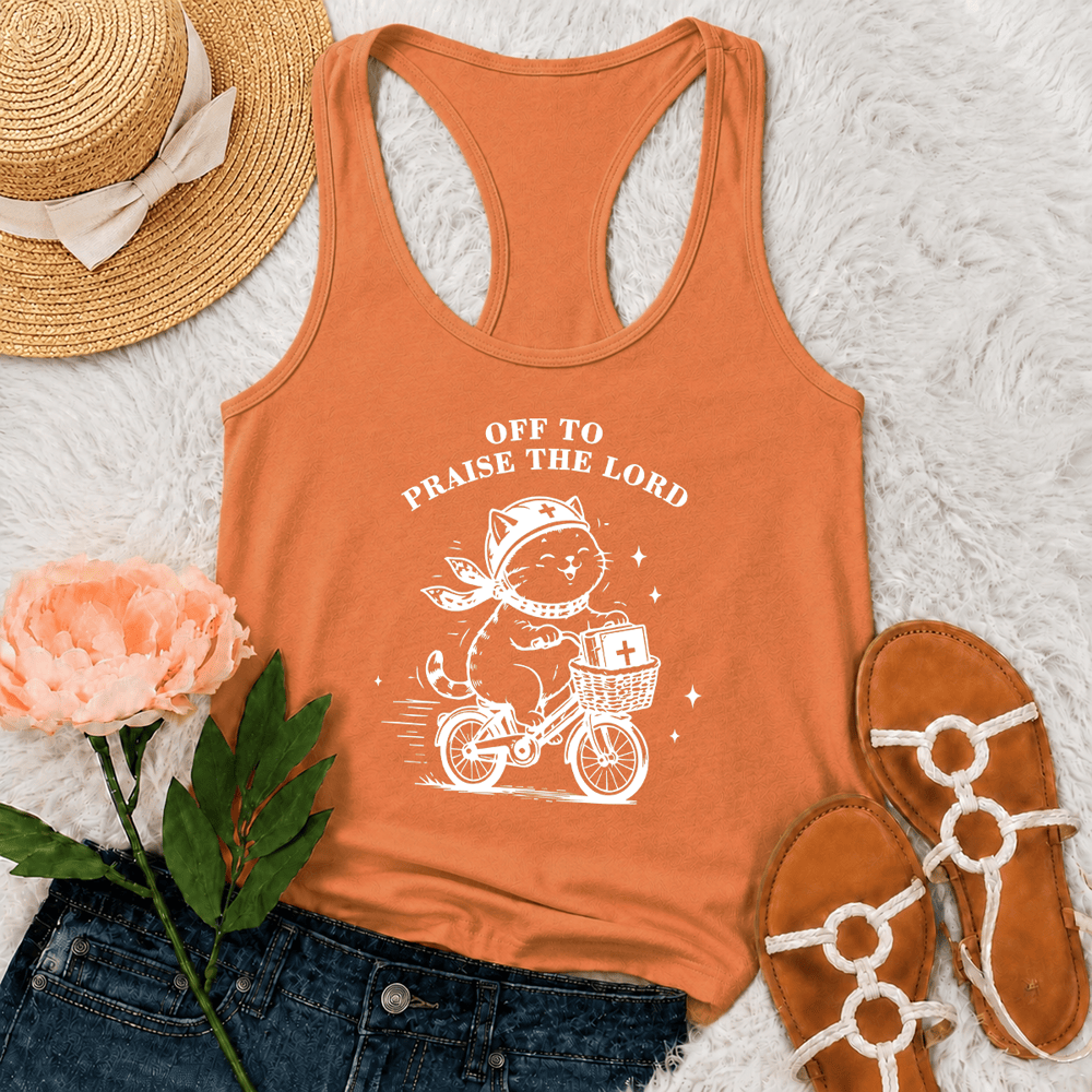 Christianartworkshop Cute Cat Off To Praise The Lord Racerback Tank Top - Orange - 2XL - image 27