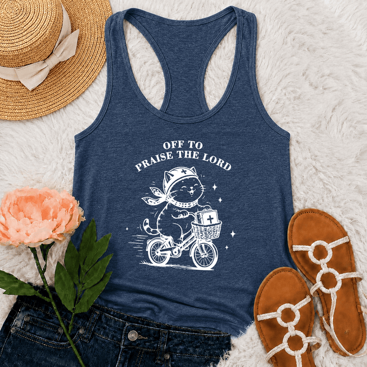 Christianartworkshop Cute Cat Off To Praise The Lord Racerback Tank Top - Navy Blue - 2XL - image 12