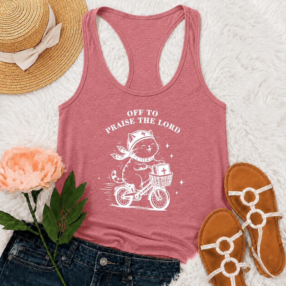 Christianartworkshop Cute Cat Off To Praise The Lord Racerback Tank Top - Pink - 2XL - image 21