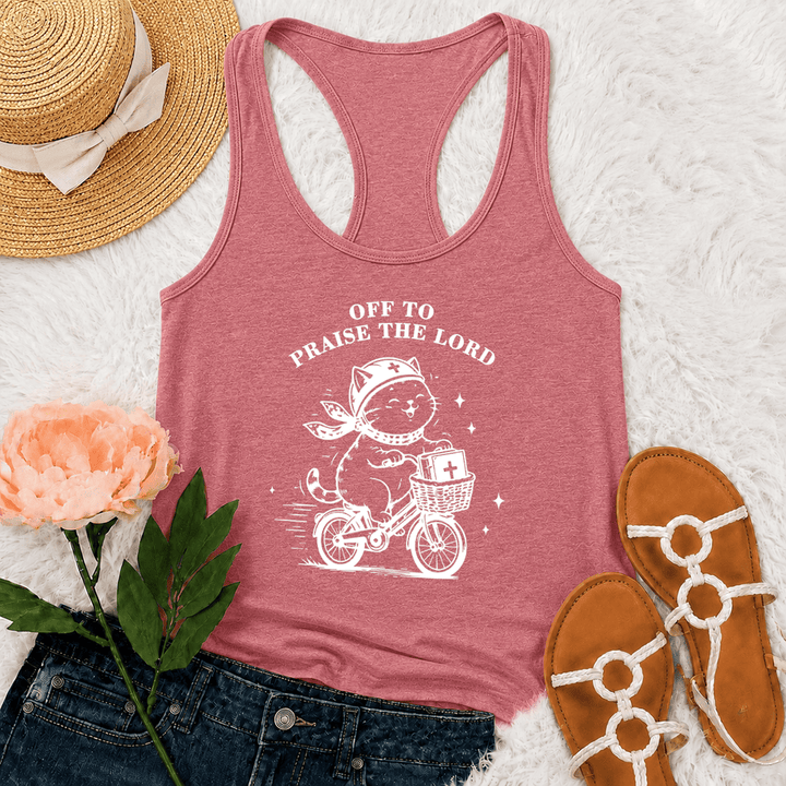 Christianartworkshop Cute Cat Off To Praise The Lord Racerback Tank Top - Pink - 2XL - image 21
