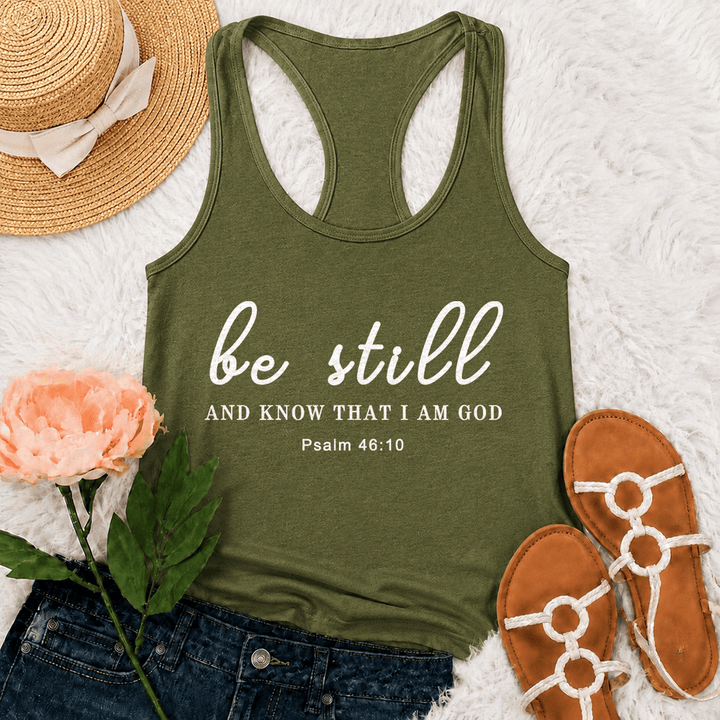 Christianartworkshop Be Still And Know That I Am God Racerback Tank Top - Army Green - 2XL - image 18