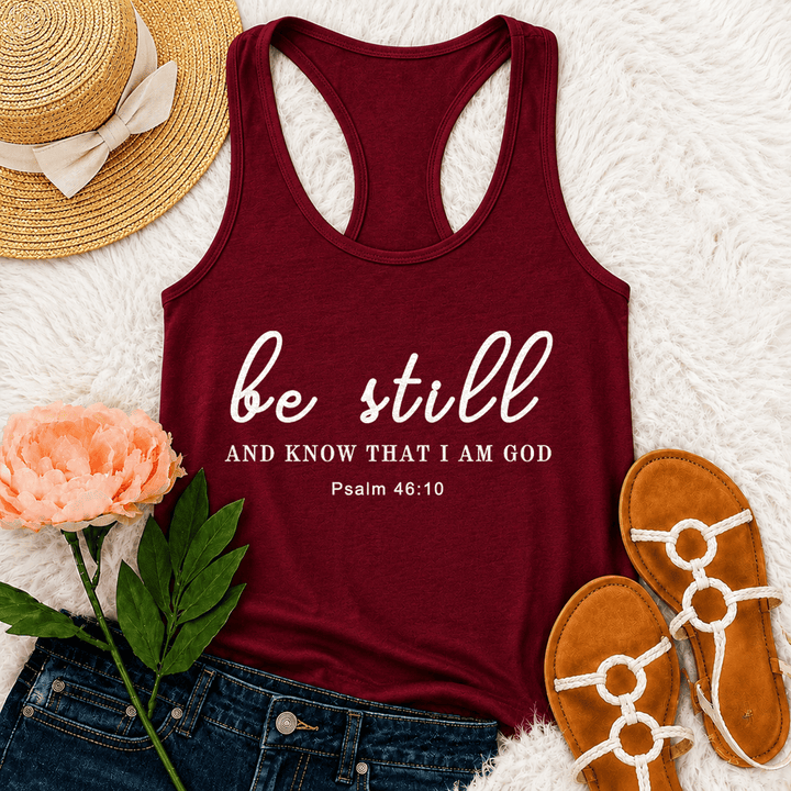 Christianartworkshop Be Still And Know That I Am God Racerback Tank Top - Wine - 2XL - image 24