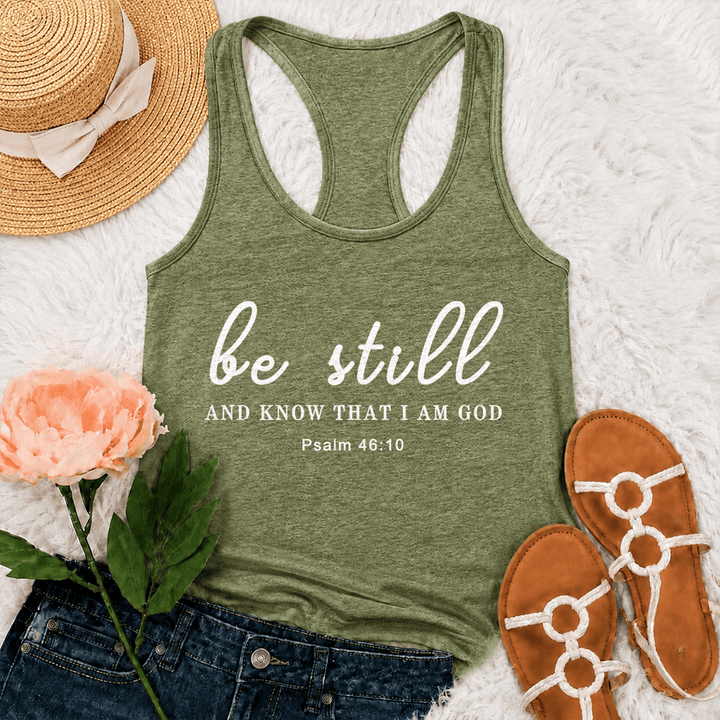 Christianartworkshop Be Still And Know That I Am God Racerback Tank Top - Olive Green - 2XL - image 15