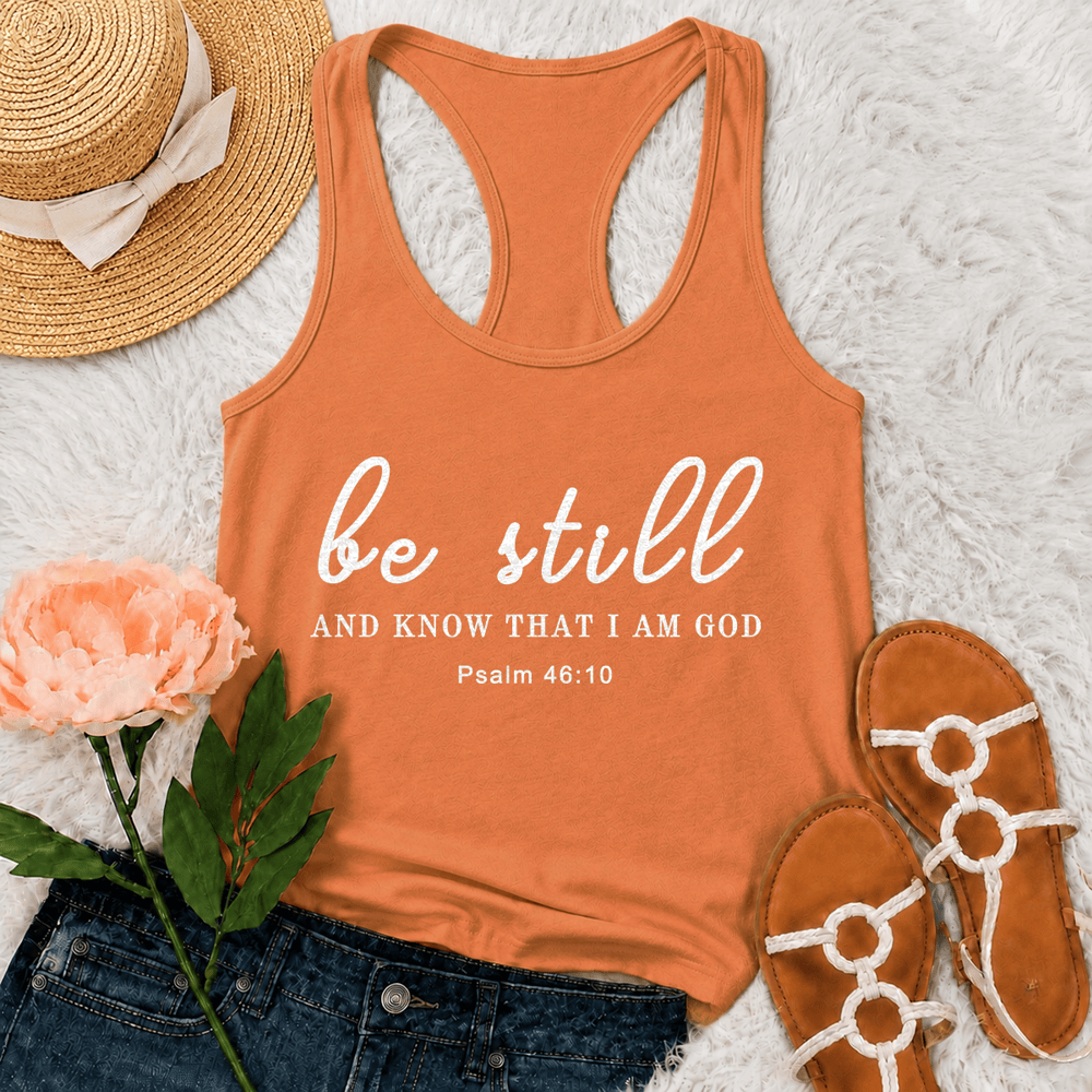 Christianartworkshop Be Still And Know That I Am God Racerback Tank Top - Orange - 2XL - image 27