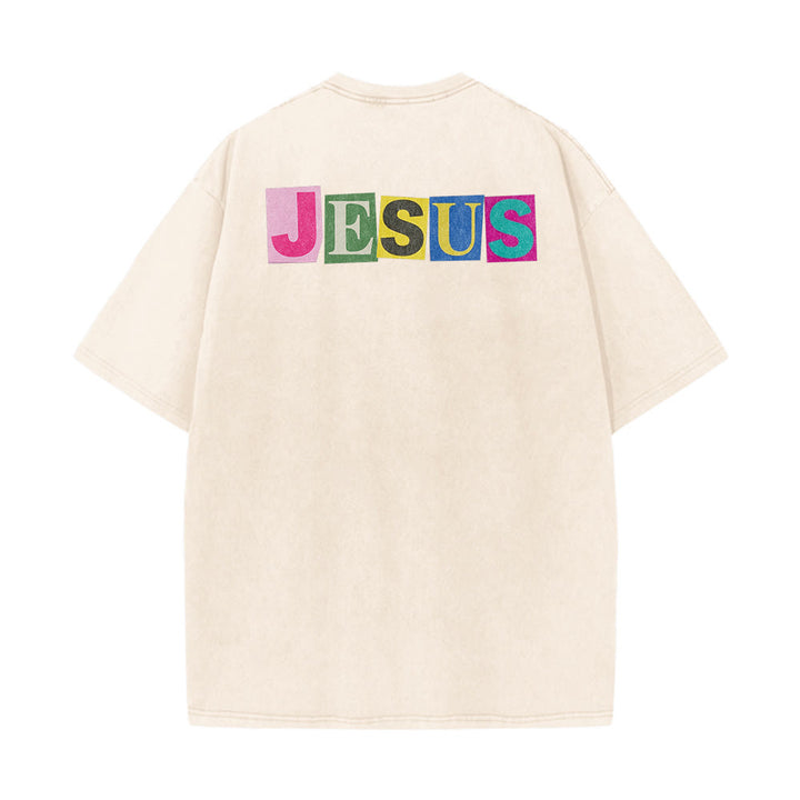 Christianartworkshop Jesus Is The Light Color Block Smile Graphic Washed Unisex T-Shirt - image 18