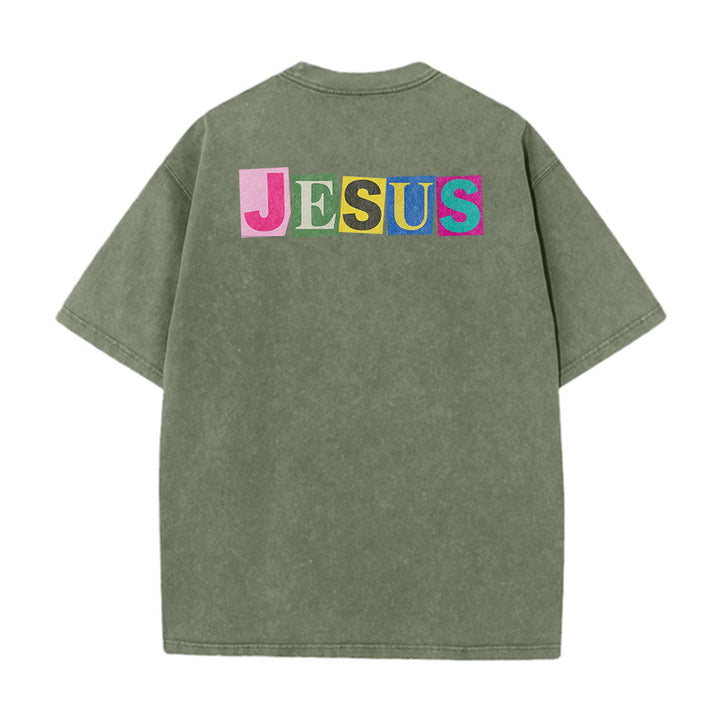 Christianartworkshop Jesus Is The Light Color Block Smile Graphic Washed Unisex T-Shirt - image 9