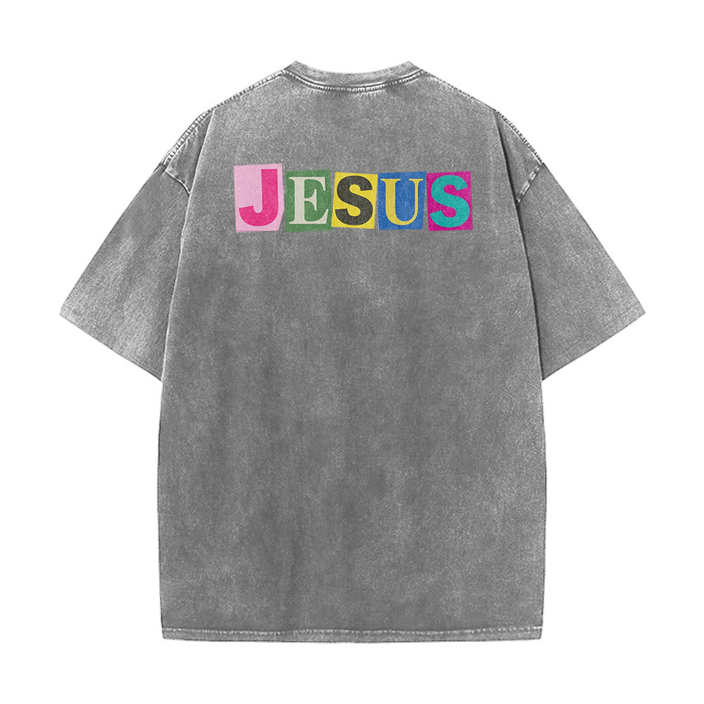 Christianartworkshop Jesus Is The Light Color Block Smile Graphic Washed Unisex T-Shirt - image 6