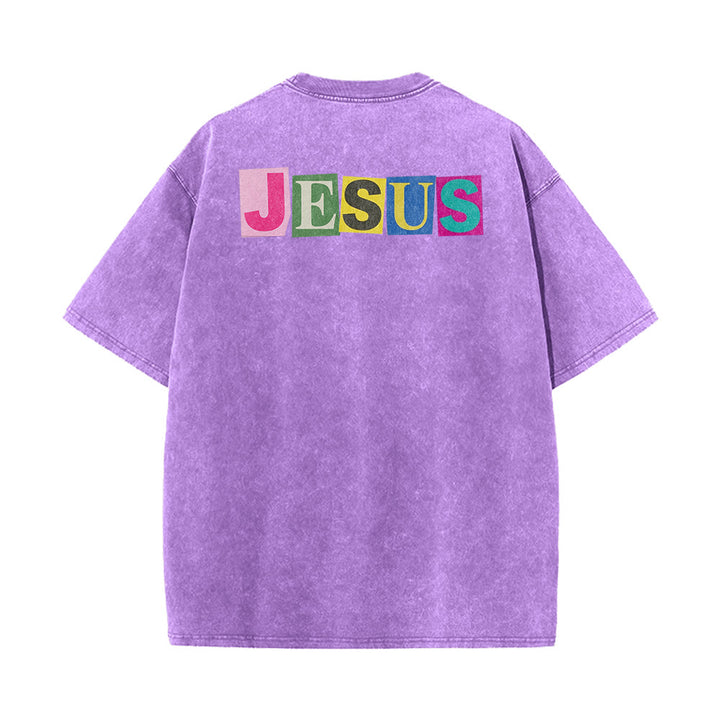 Christianartworkshop Jesus Is The Light Color Block Smile Graphic Washed Unisex T-Shirt - image 24