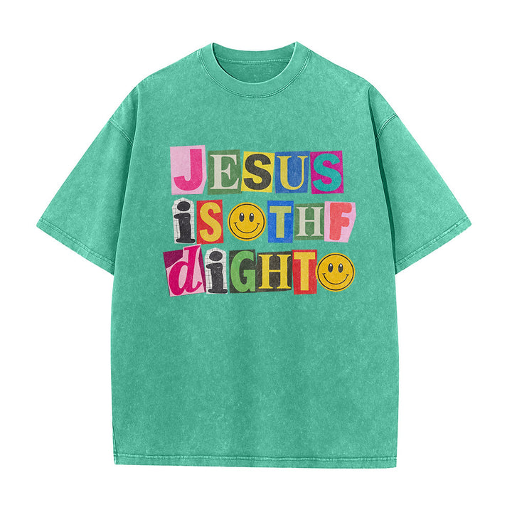 Christianartworkshop Jesus Is The Light Color Block Smile Graphic Washed Unisex T-Shirt - image 11