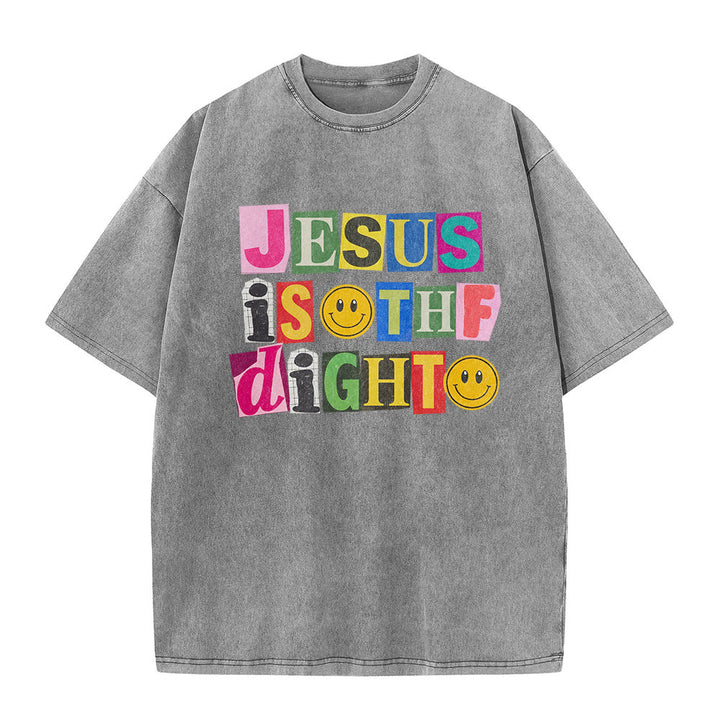 Christianartworkshop Jesus Is The Light Color Block Smile Graphic Washed Unisex T-Shirt - image 5