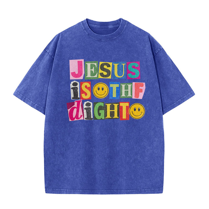 Christianartworkshop Jesus Is The Light Color Block Smile Graphic Washed Unisex T-Shirt - image 26