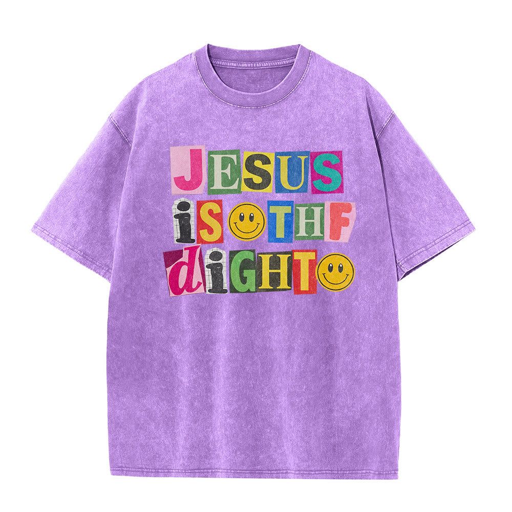 Christianartworkshop Jesus Is The Light Color Block Smile Graphic Washed Unisex T-Shirt - image 23