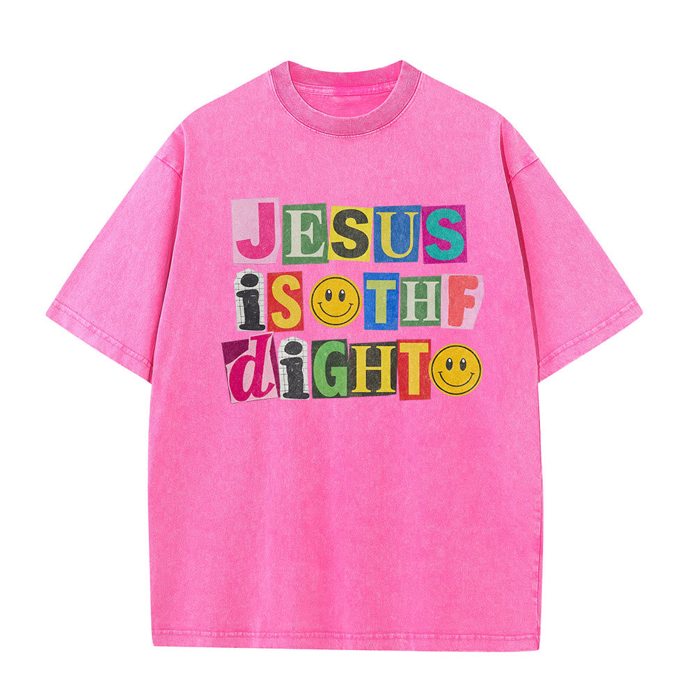 Christianartworkshop Jesus Is The Light Color Block Smile Graphic Washed Unisex T-Shirt - image 20