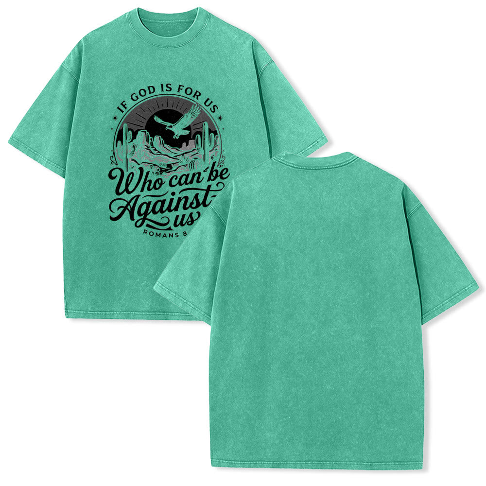 Christianartworkshop If God Is For Us Desert Eagle Cactus Romans 8:31 Western Faith Washed Unisex T-Shirt - Green - 5XL - image 10