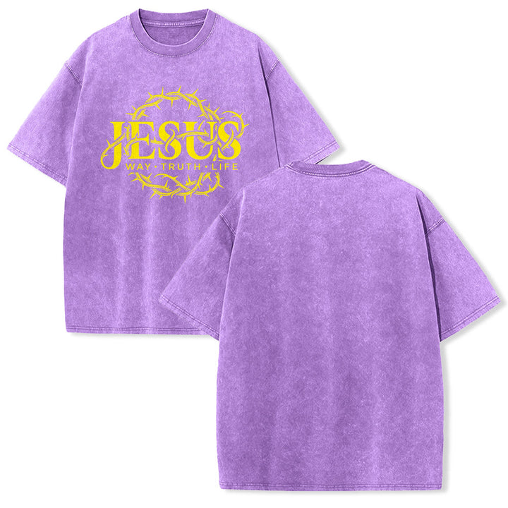 Christianartworkshop Jesus Way Truth Life Crown Of Thorns Circular Graphic Washed Unisex T-Shirt - Purple - 5XL - image 22